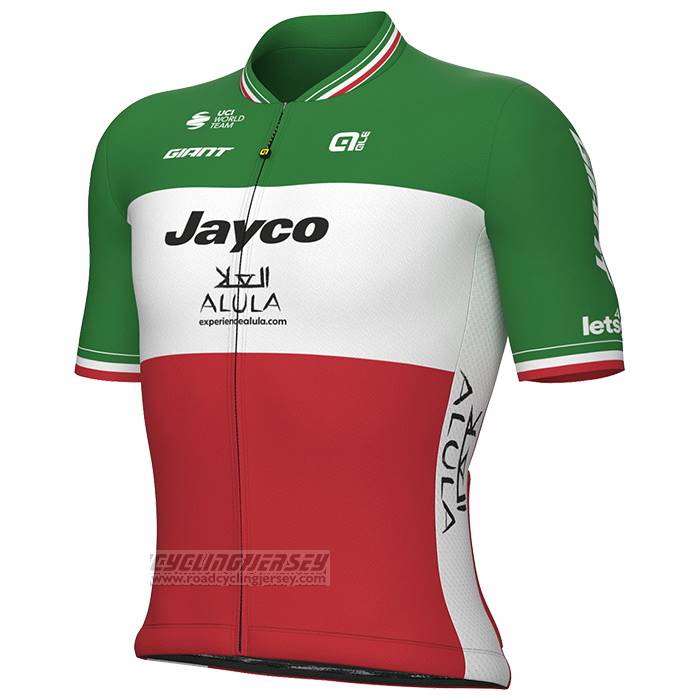 2023 Cycling Jersey Jayco Alula Italy Champion Green White Red Short Sleeve and Bib Short